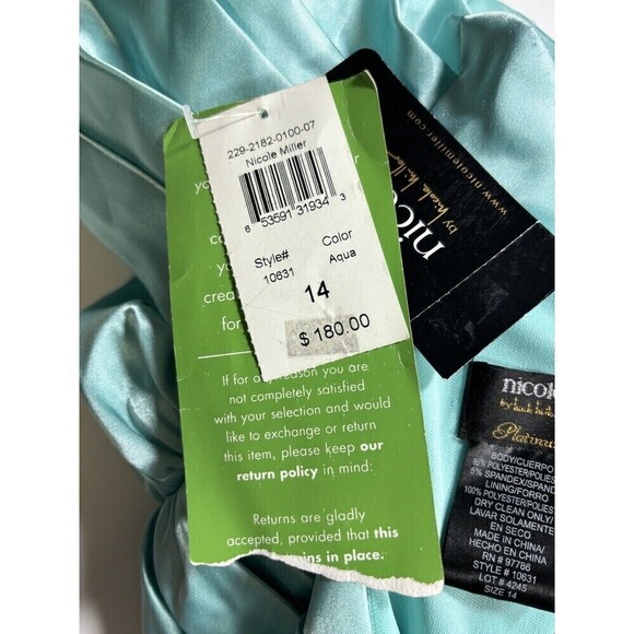 Nicole by Nicole Miller Platinum Formal Dress Gown Aqua Blue 14 Maxi Strapless - Picture 4 of 11